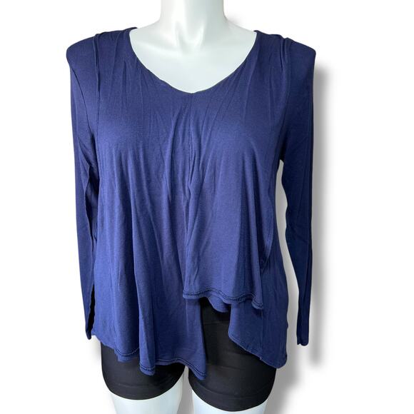 JLo Jennifer Lopez Womens Shirt Blouse Sweater Top Asymmetrical Navy Blue Large - Picture 1 of 10